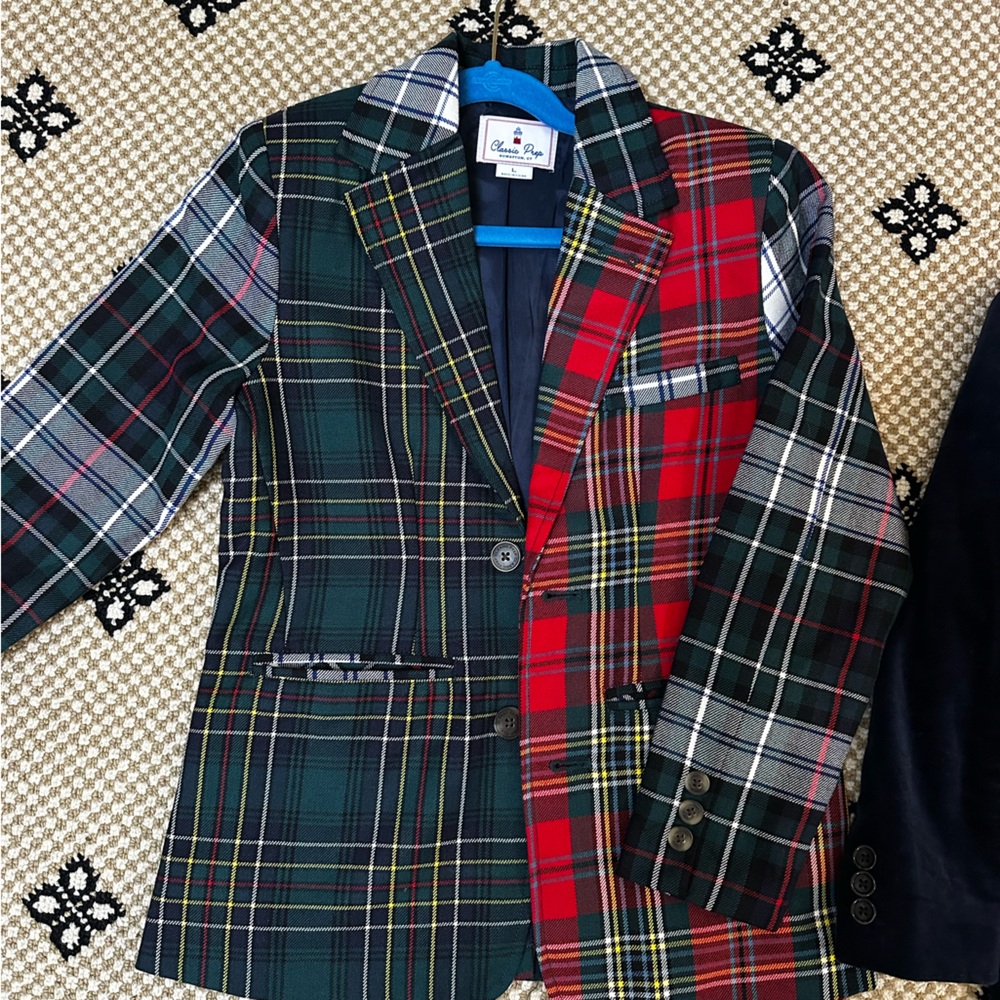 Classic Prep Boys Plaid Blazer in Green and Red